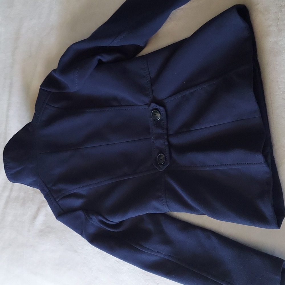 🍁9xHP🍁 H&M Navy Blue Button Up Pleated Pea Coat - Picture 3 of 10